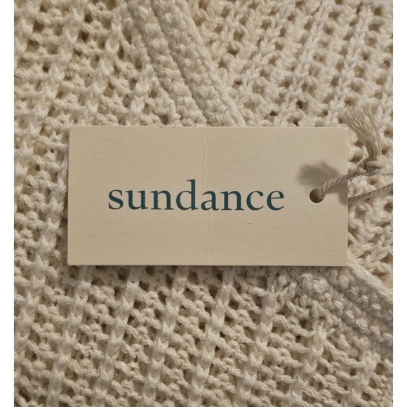 Sundance Button Front Open Knit Cardigan Size Large Ivory Cottagecore Crochet - Picture 3 of 5